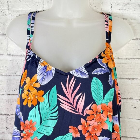 Swim Solutions Size 22W Navy Printed Double-Strap Havana Nights Floral Tankini - Picture 5 of 10